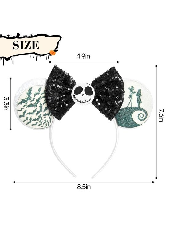 Women Ghost Bat Sequin Bow Mickey Mouse Hair Headband for Cosplay